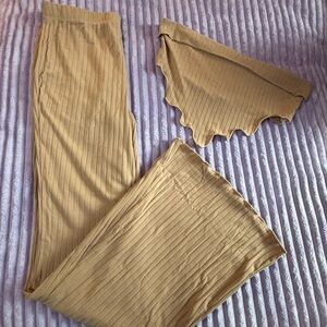 SHEIN Tan Ribbed Two-Piece Set